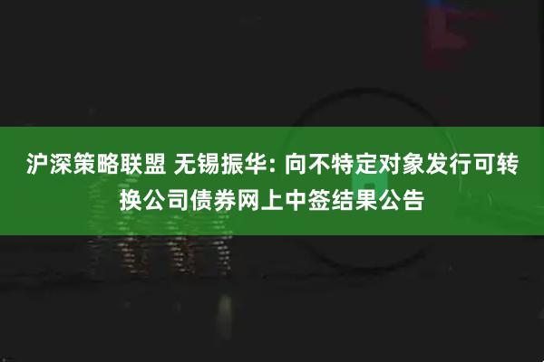 沪深策略联盟 无锡振华: 向不特定对象发行可转换公司债券网上中签结果公告